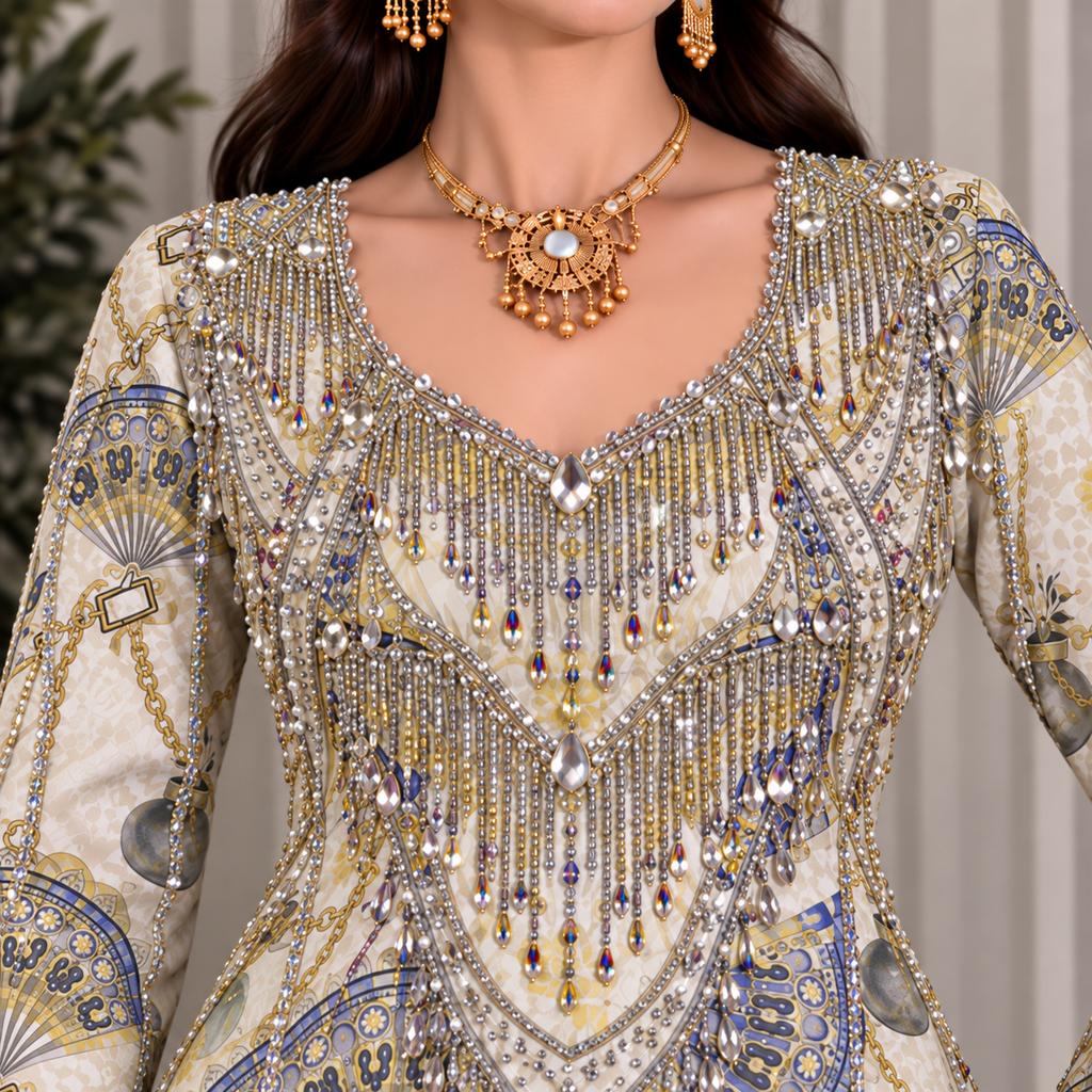 Three-Line Crystal Mukhawar — Pure Lucci Silk