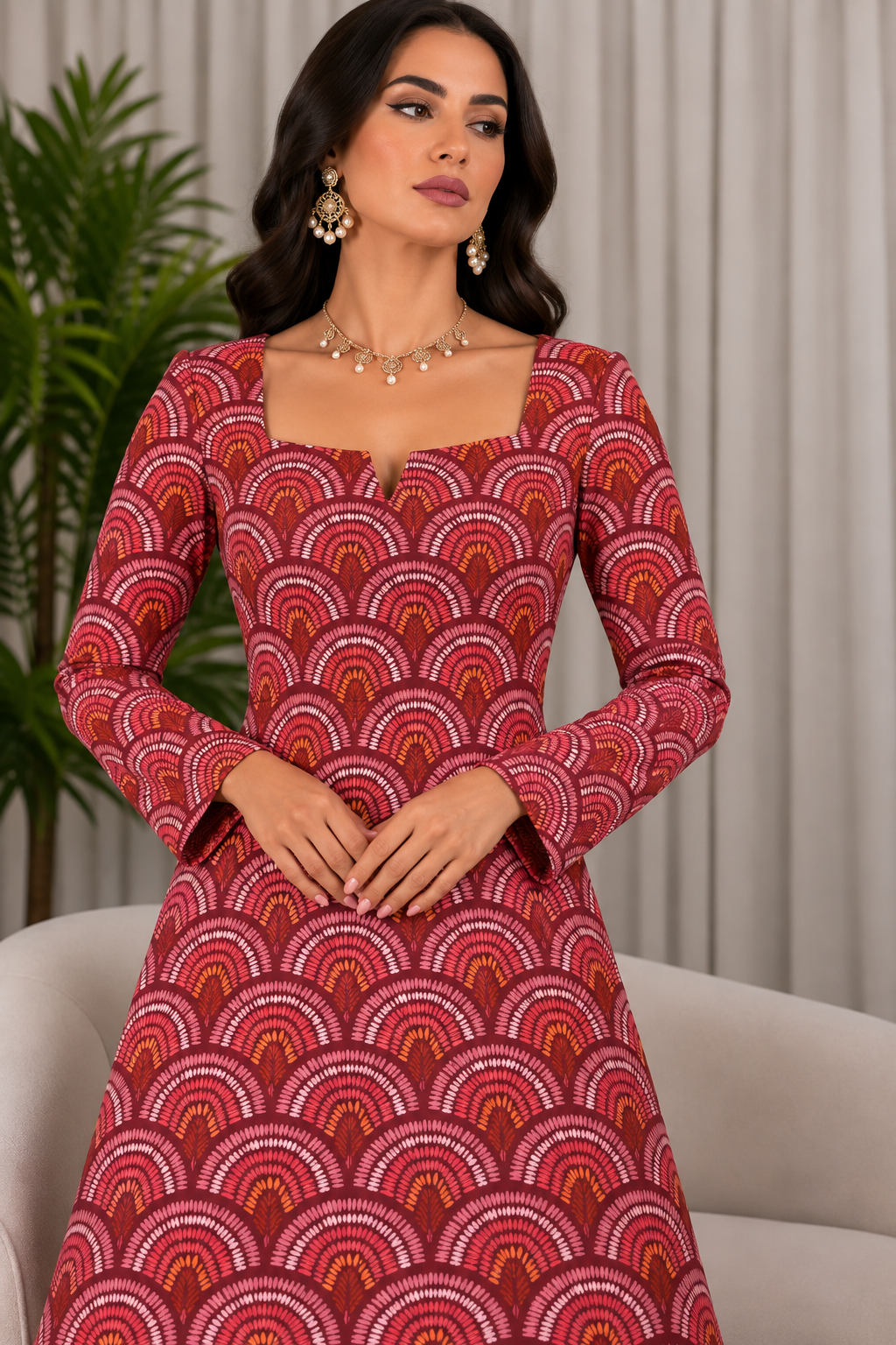 Jacquard Silk - Crimson Fan